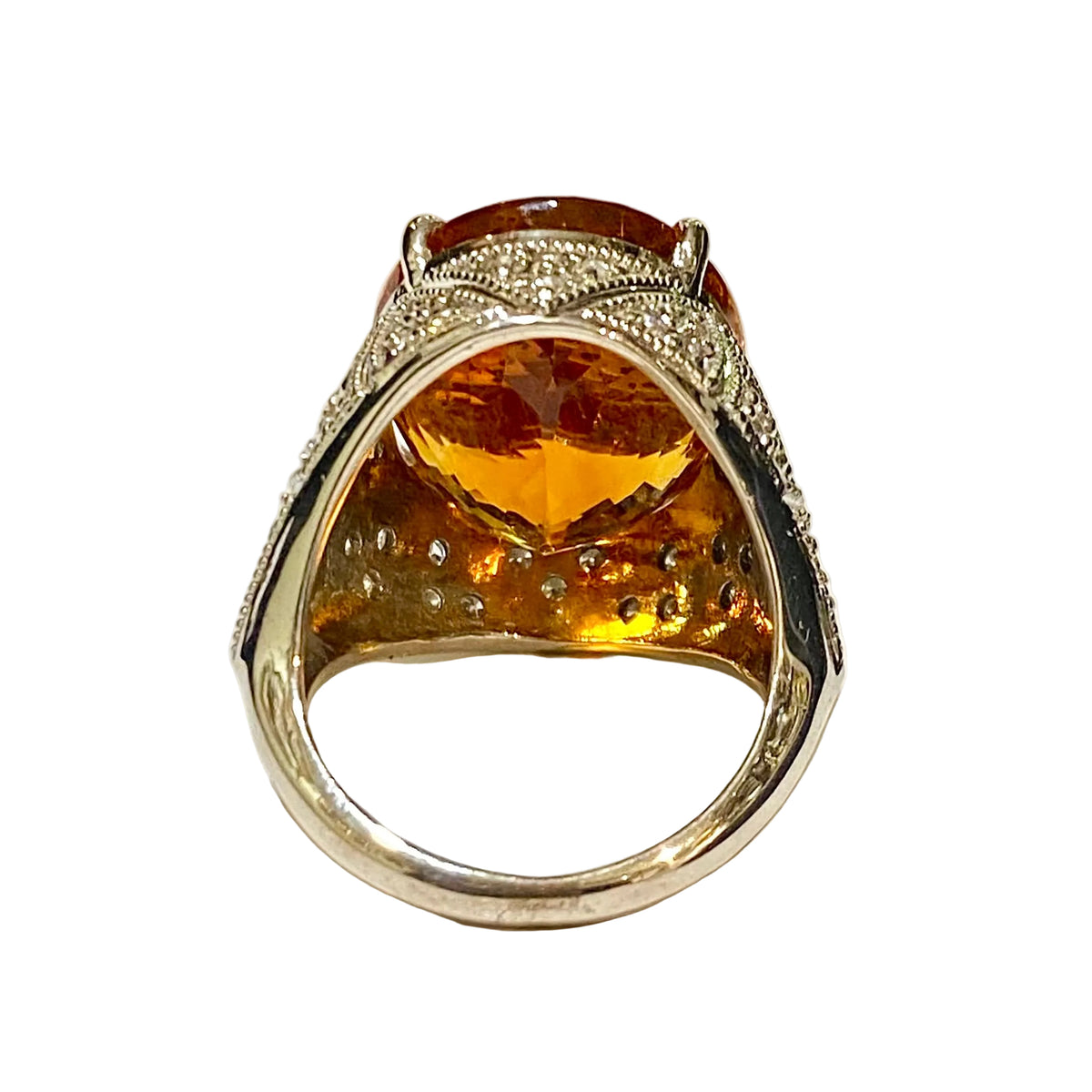 9ct White Gold Citrine and Diamond Art Deco Style Ring
