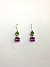 Synthetic Pink Sapphire & Peridot Drop Set Earrings in Sterling Silver