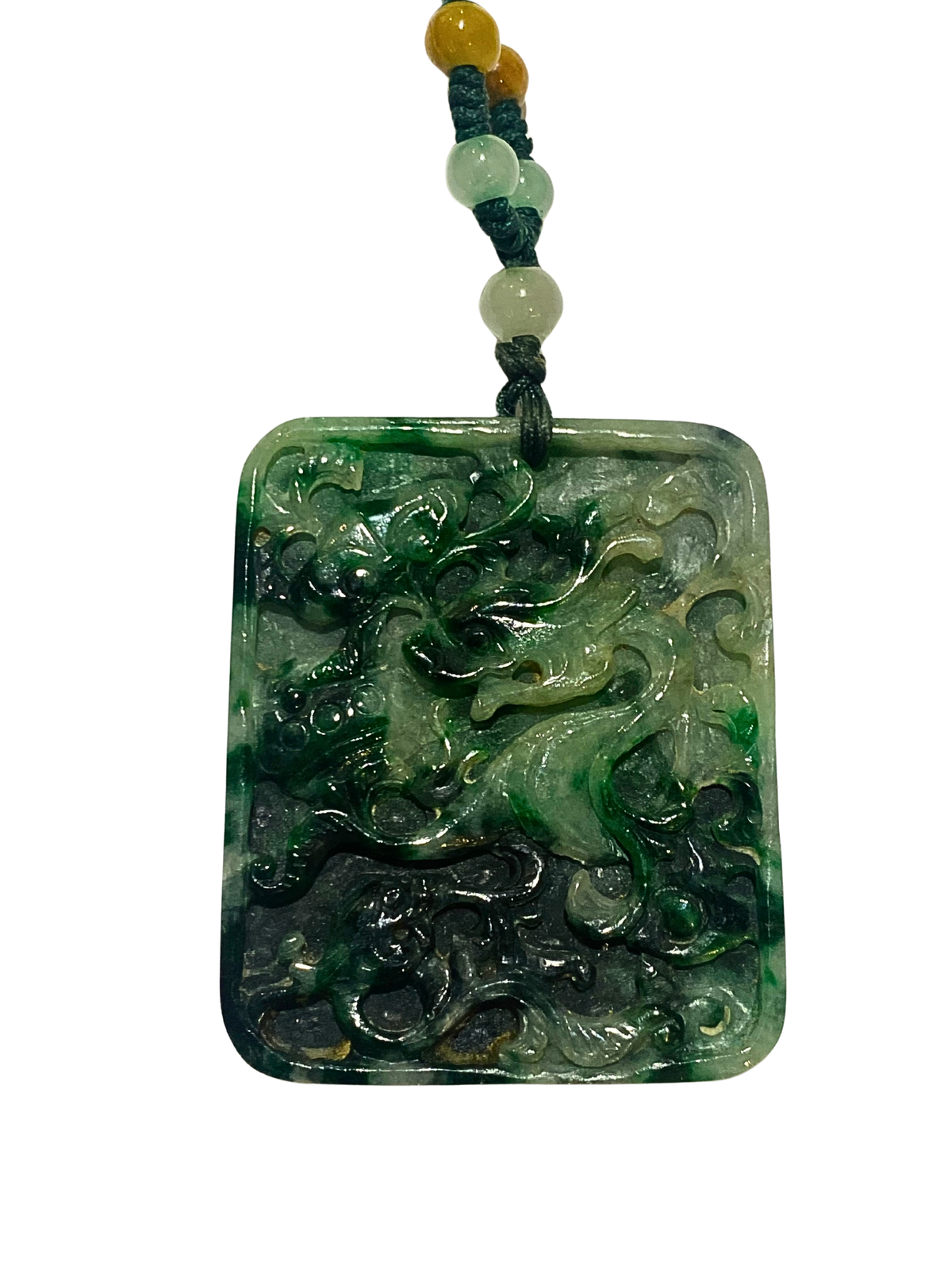 Dragon Jadeite Medallion on a Beaded Jadeite Necklace