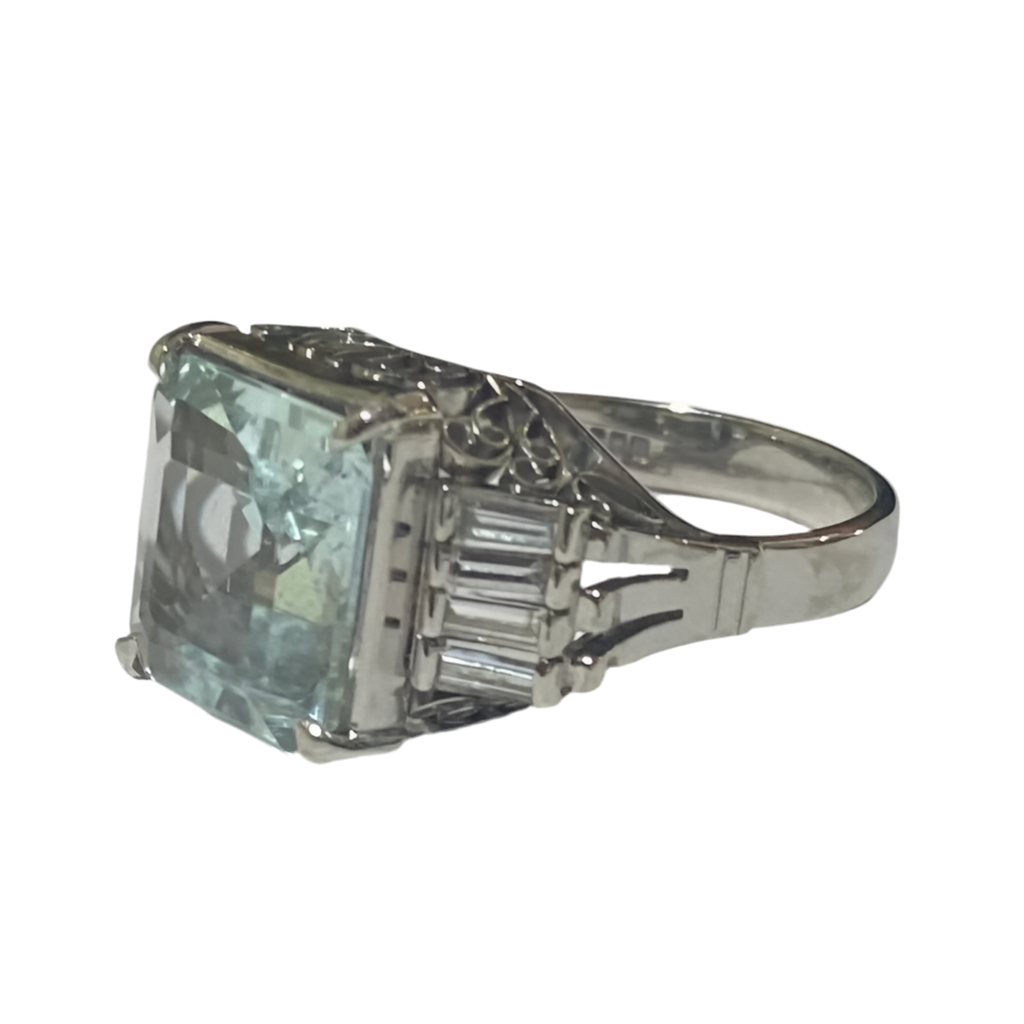 Platinum Aquamarine and Diamond Ring