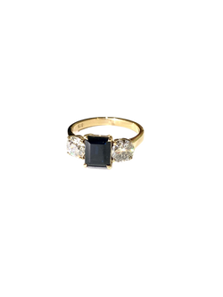 9ct Gold Royal Blue Baguette Sapphire and Diamond Ring