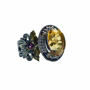 Citrine, Amethyst Ring with CZ in Sterling Silver