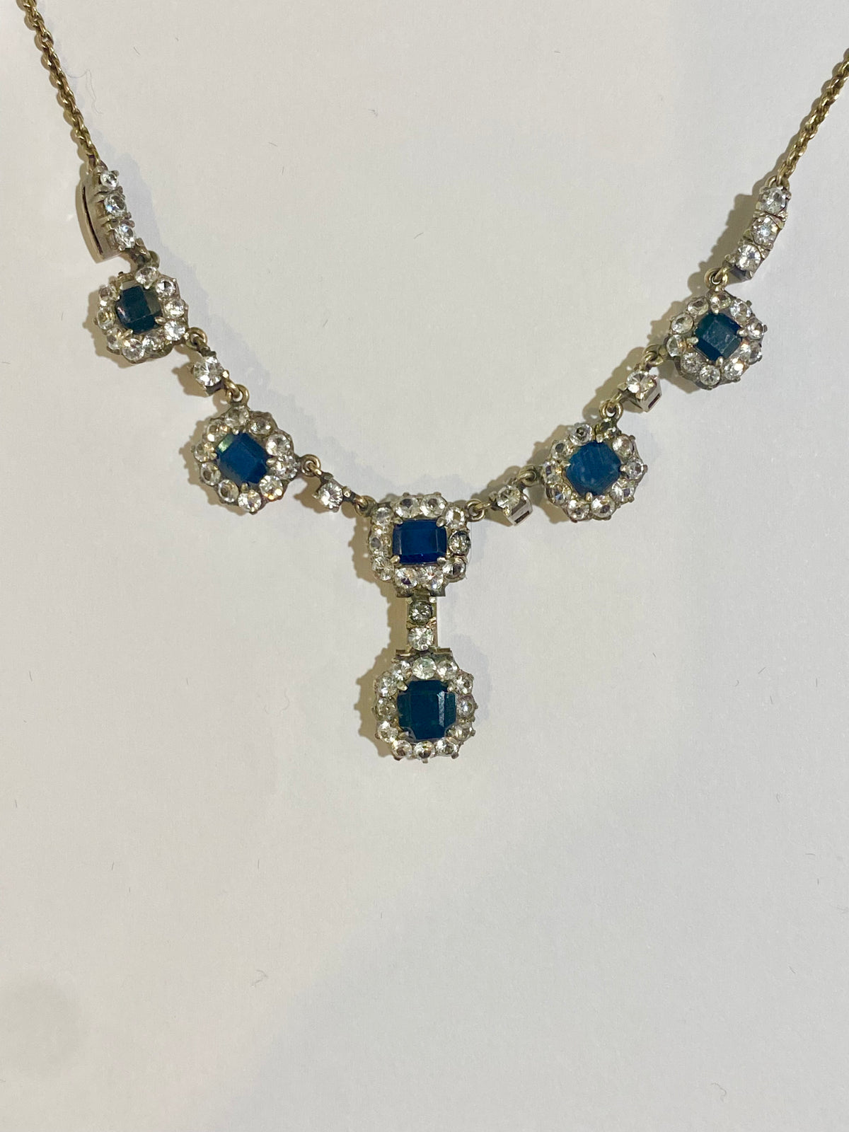 Antique 9ct White Gold Blue Sapphire Evening Set – Necklace, Earrings, Ring & Bracelet
