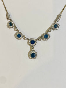 Antique 9ct White Gold Blue Sapphire Evening Set – Necklace, Earrings, Ring & Bracelet