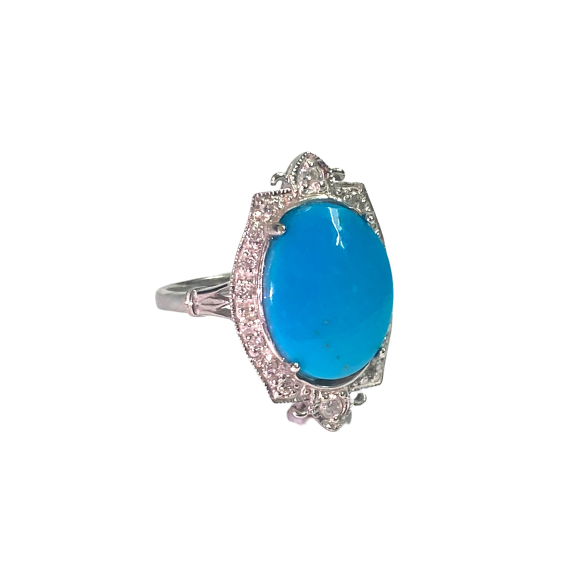 9ct White Gold Turquoise and Diamond Ring