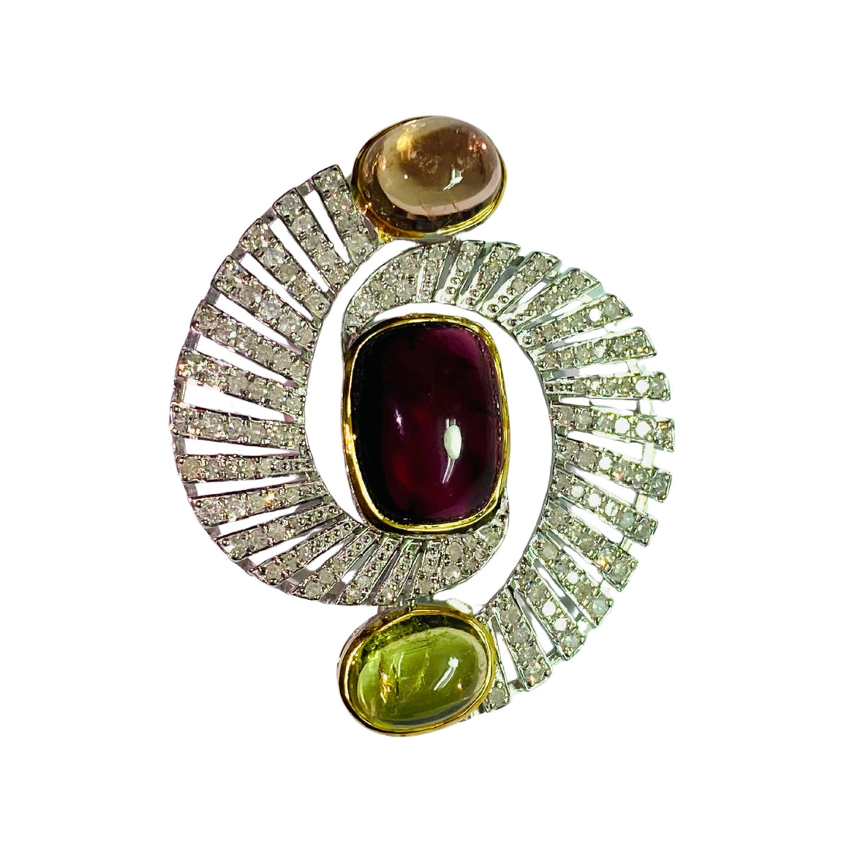 Multicoloured Sapphire and Diamond Brooch