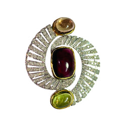 Multicoloured Sapphire and Diamond Brooch
