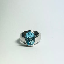 Sterling silver Blue Faceted Bezel set  Oval Topaz Ring