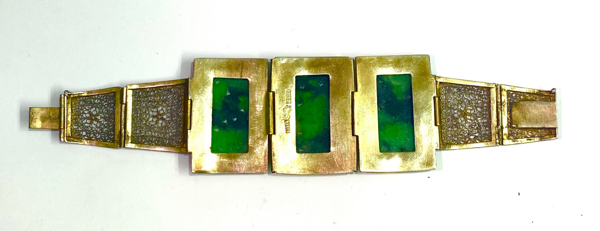 Jadeite Filligree 18ct Yellow Gold Plate Bracelet