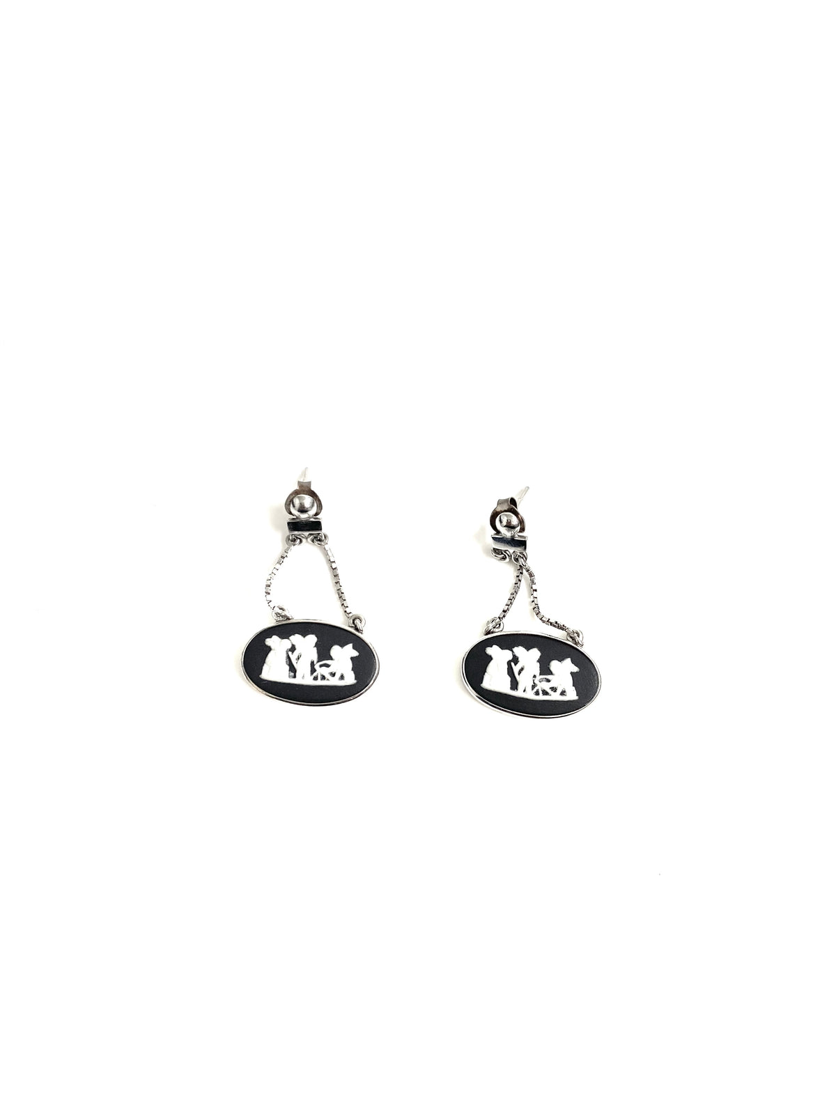 9ct White Gold Black Wedgwood Cameo Drop Earrings