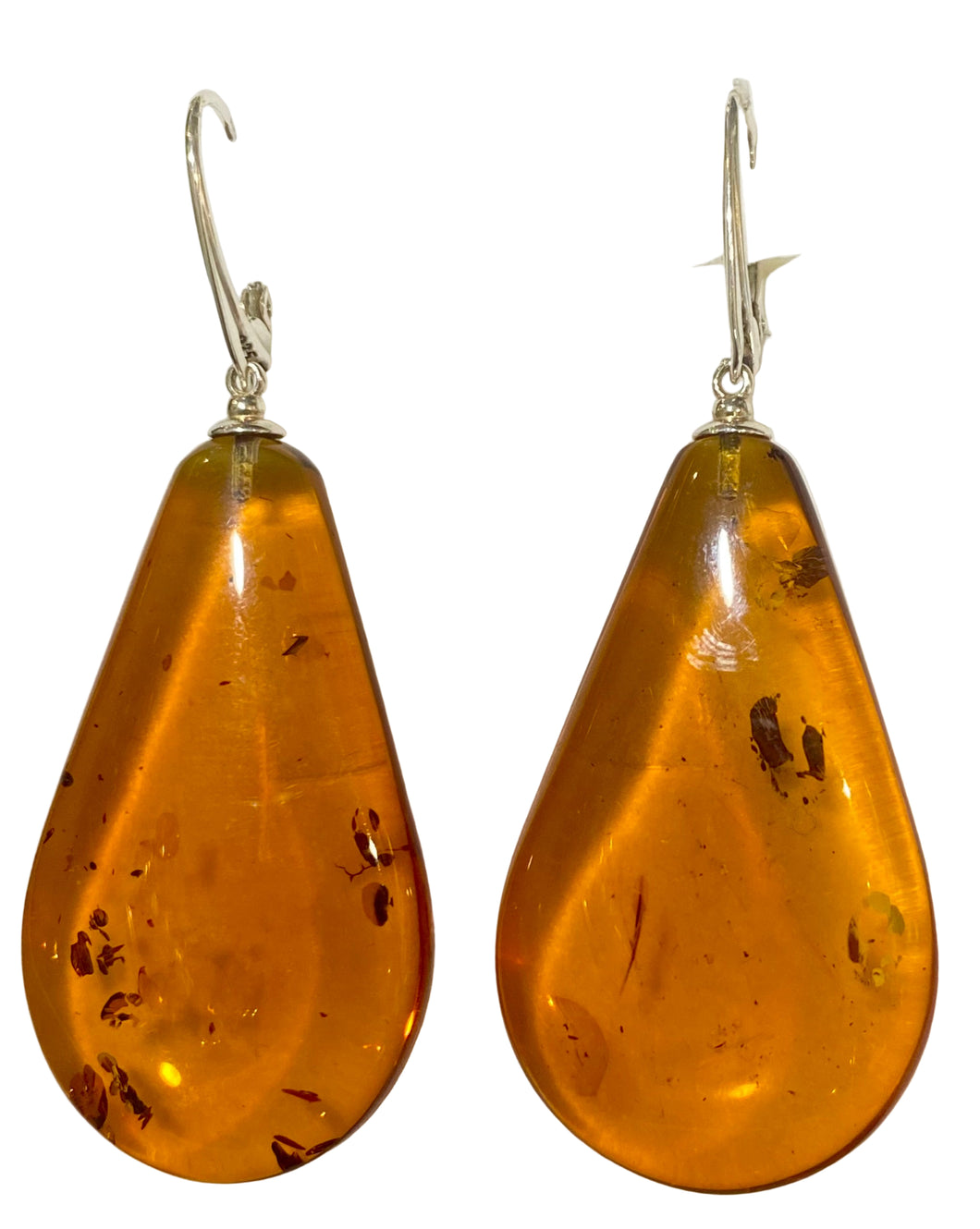 Large Pear-Shaped Sterling Silver Amber Drop Earrings – 60 x 25mm