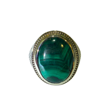 Sterling Silver Malachite Cabochon Signet Ring