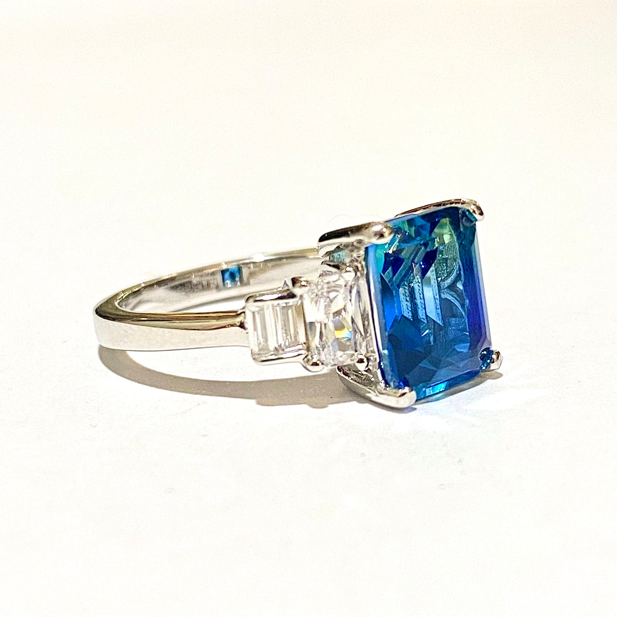 Sterling Silver Blue Bicolour Sunset CZ Ring