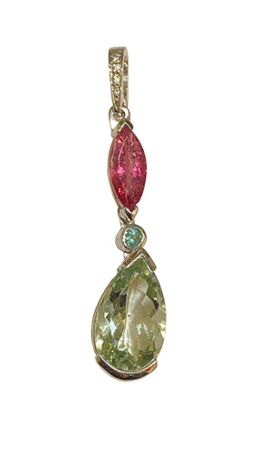 Sterling Silver Tourmaline, Aquamarine & Citrine Articulated Pendant – 54mm