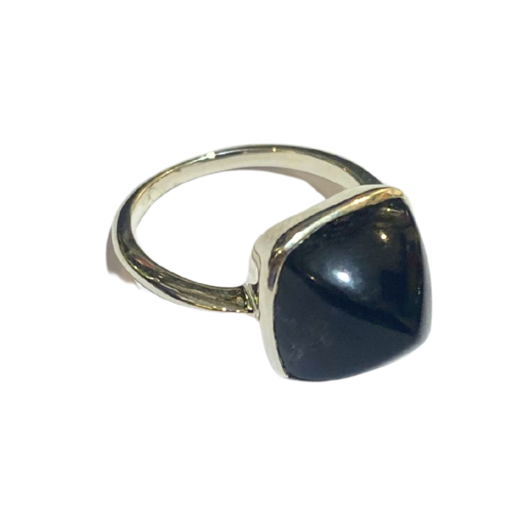 Black Onyx Sterling Silver Square Bullet Ring