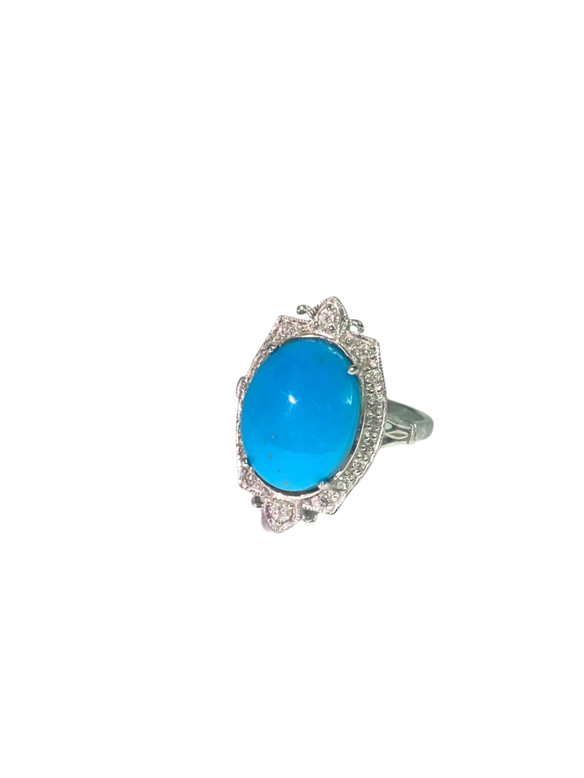 9ct White Gold Turquoise and Diamond Ring