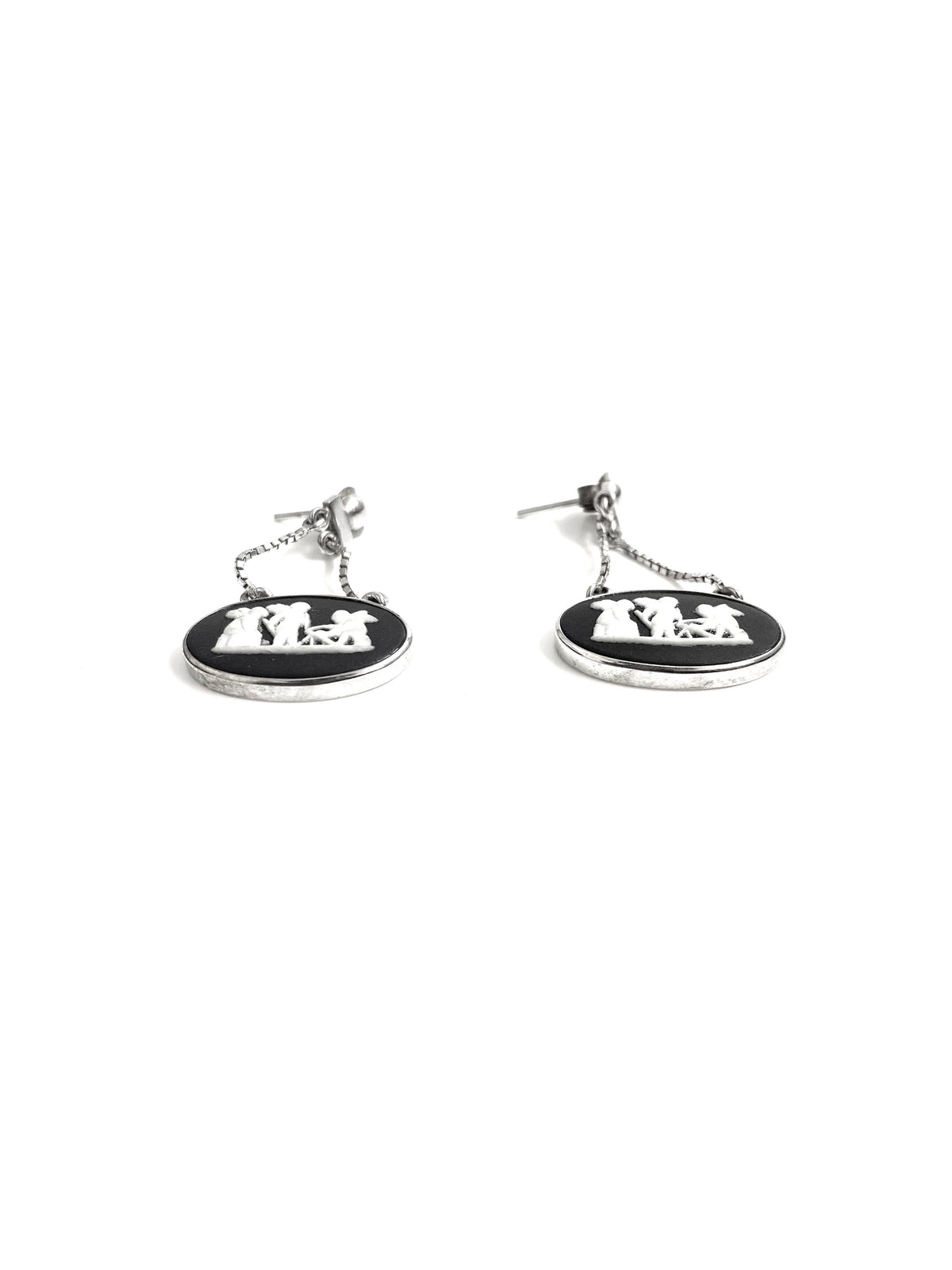 9ct White Gold Black Wedgwood Cameo Drop Earrings