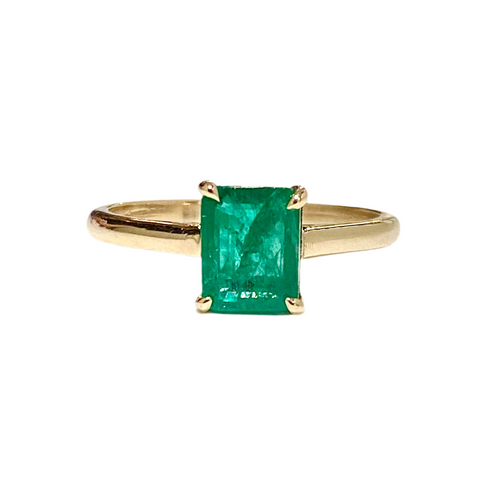 9ct Yellow Gold Natural Emerald Solitaire Ring