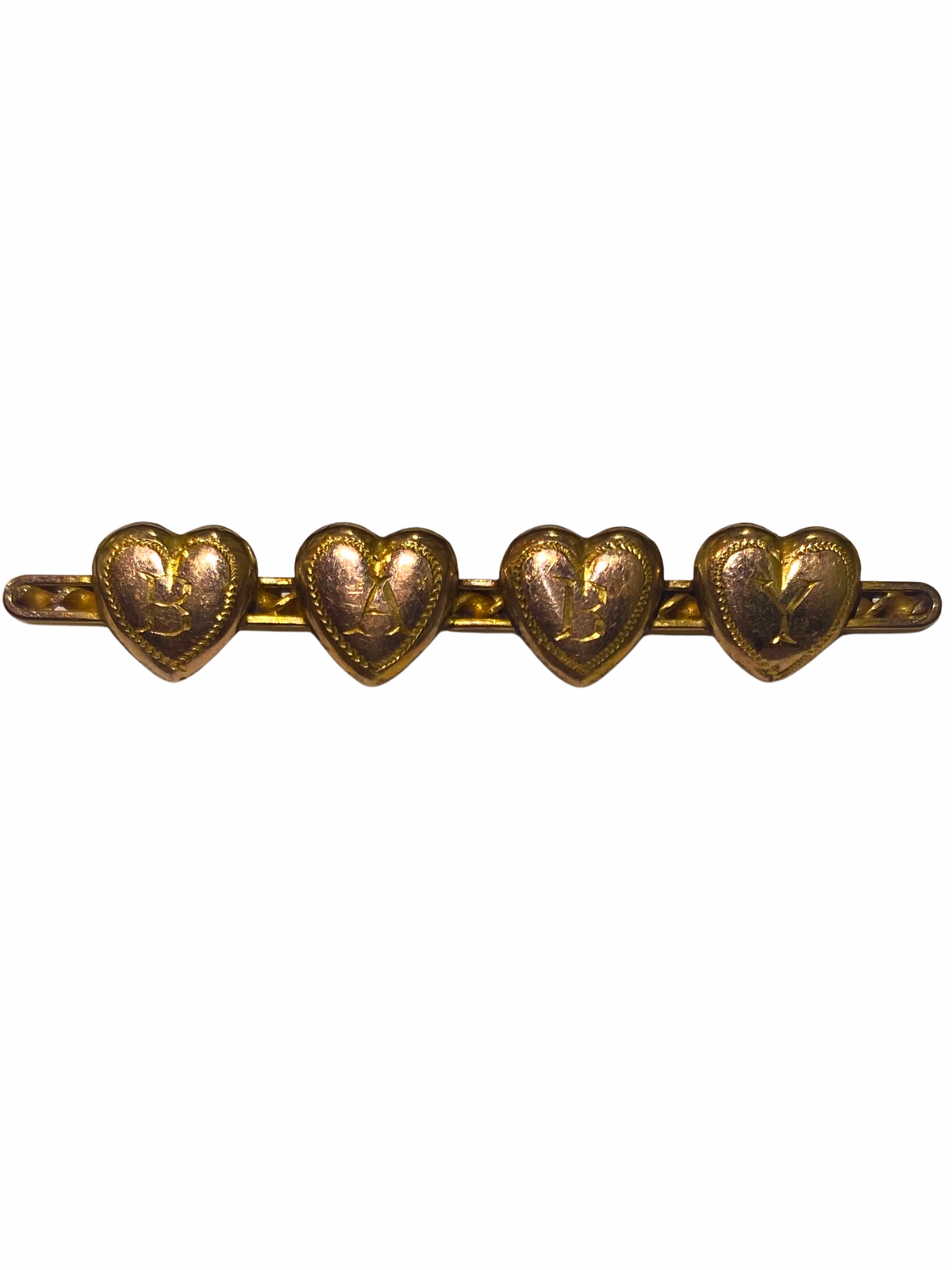 9ct Yellow Gold Engraved 4 Heart Bar Brooch