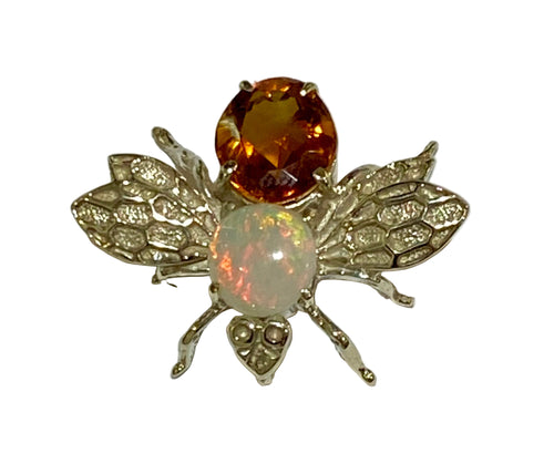 Sterling Silver Opal and Citrine Bee pendant
