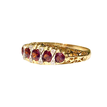 9ct Yellow Gold Garnet and Diamond Bridge Ring