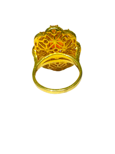 Mexican Fire Opal and Diamond in Sterling Silver Gold Plate
