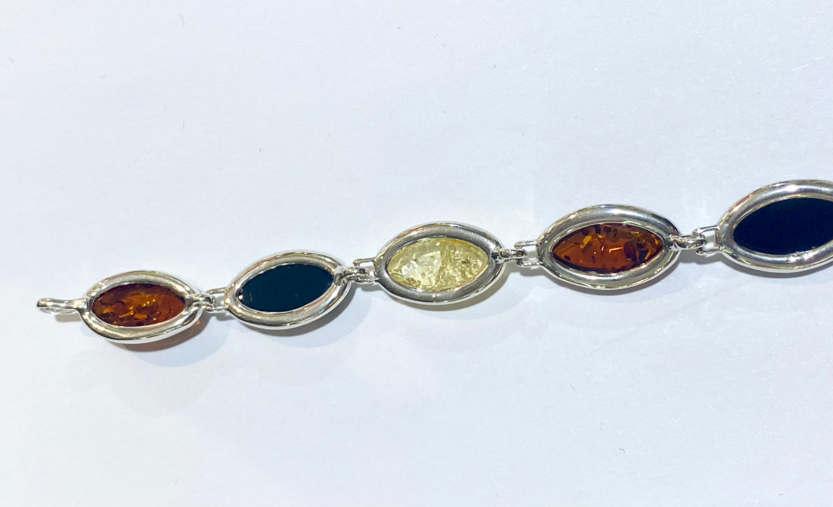 Sterling Silver Multicoloured Amber Bracelet