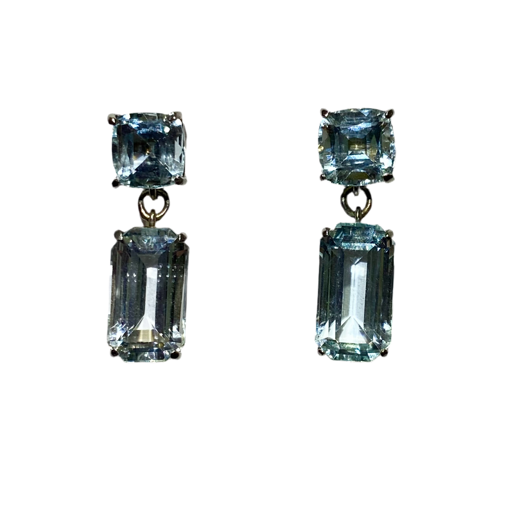 9ct White Gold Cushion Cut Aquamarine Stud Drop Earrings