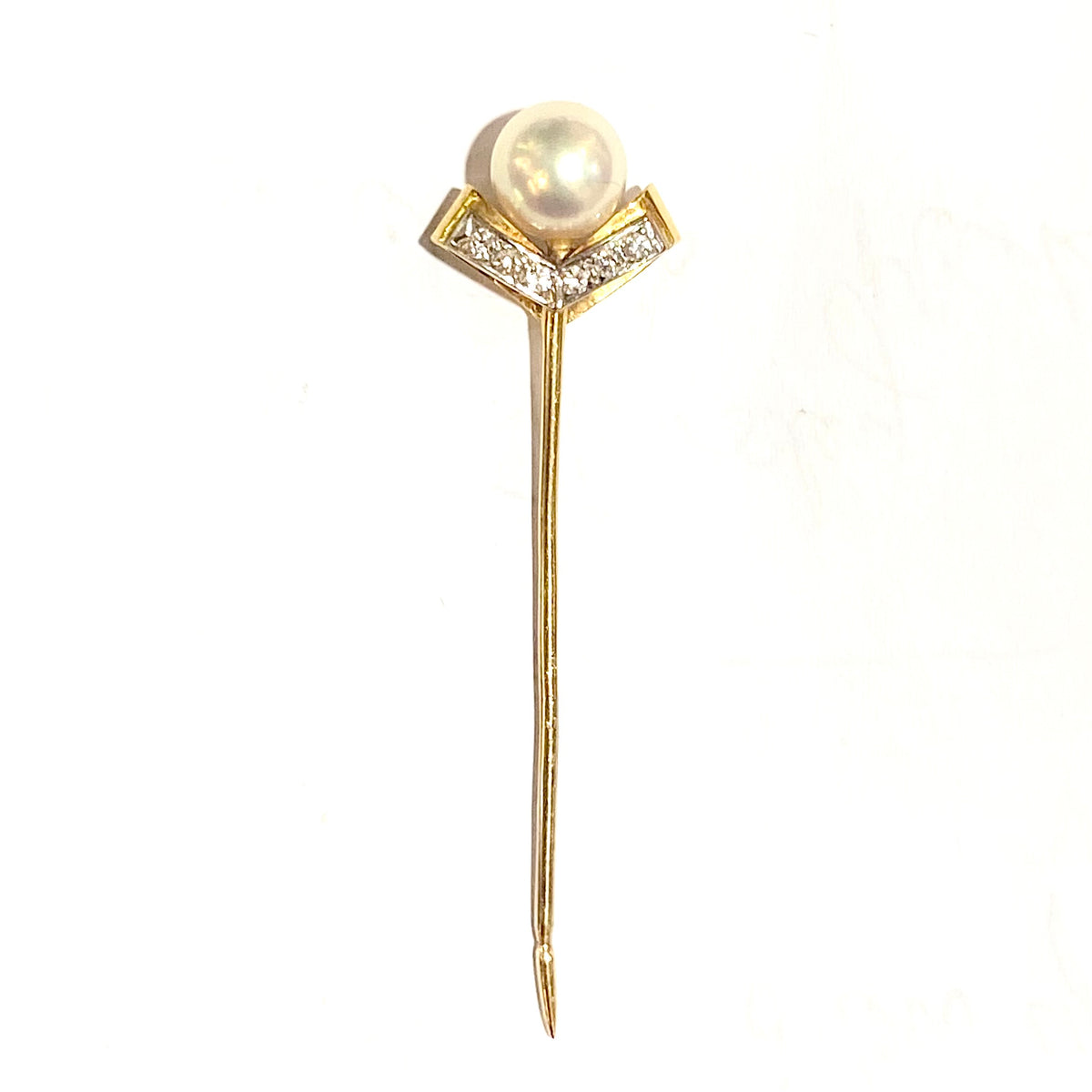18ct Yellow Gold Diamond and Cultured Pearl Tie Pin