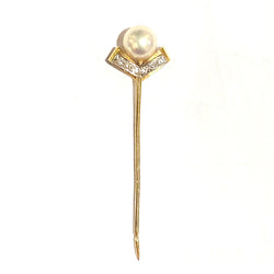 18ct Yellow Gold Diamond and Cultured Pearl Tie Pin