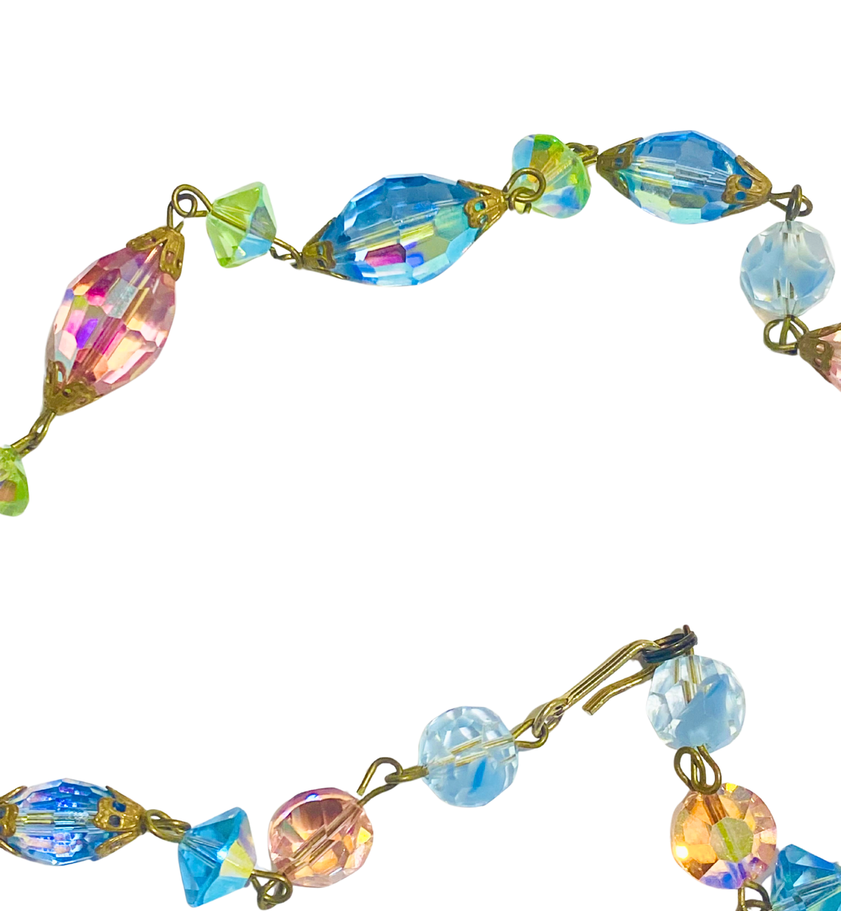 Antique Uranium Glass Crystal Multi-Coloured Faceted Necklace