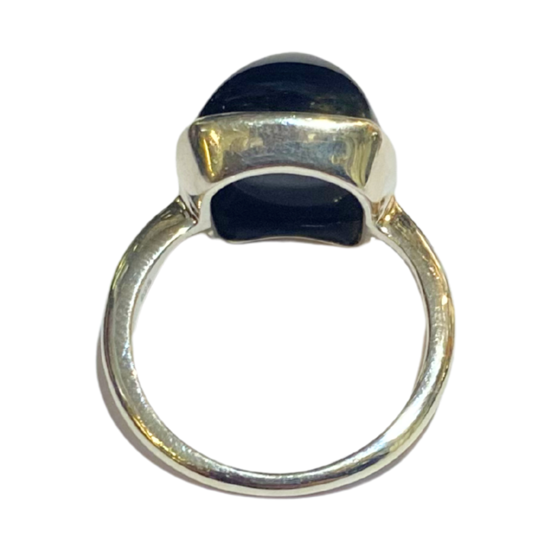 Black Onyx Sterling Silver Square Bullet Ring