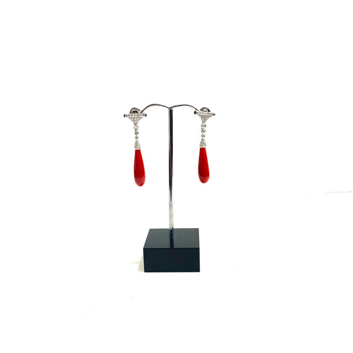 White Gold Momo Coral, Black Onyx and Diamond Earrings