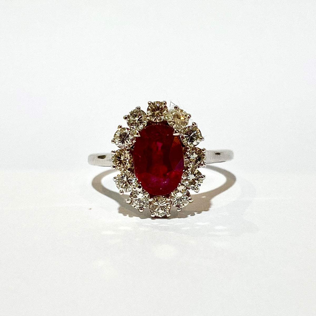 9ct White Gold, Ruby and Brilliant cut Diamond Ring