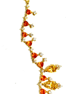 90ct Natural Citrine and Mexican Fire Opal Necklace Sterling Silver Gold Plated Collar