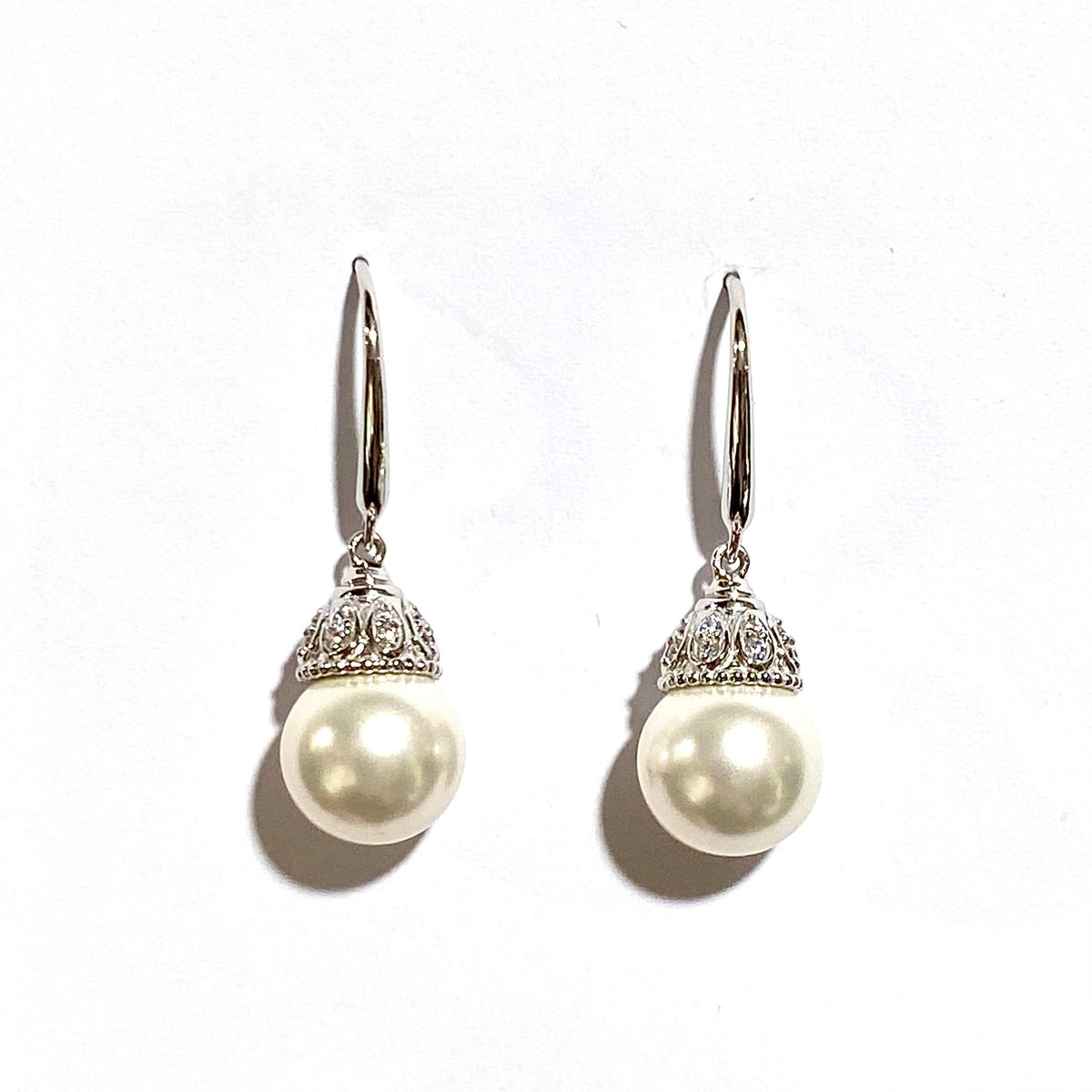 Sterling Silver Elegant Faux Pearl Hook Drop Earrings