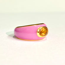 Sterling Silver Gold Plate Pink Enamel Citrine Ring