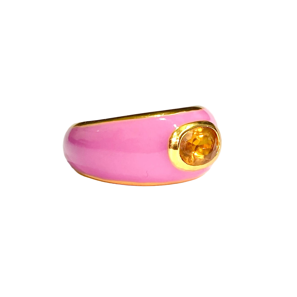 Sterling Silver Gold Plate Pink Enamel Citrine Ring
