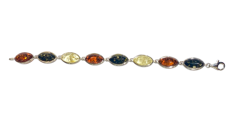 Sterling Silver Multicoloured Amber Bracelet
