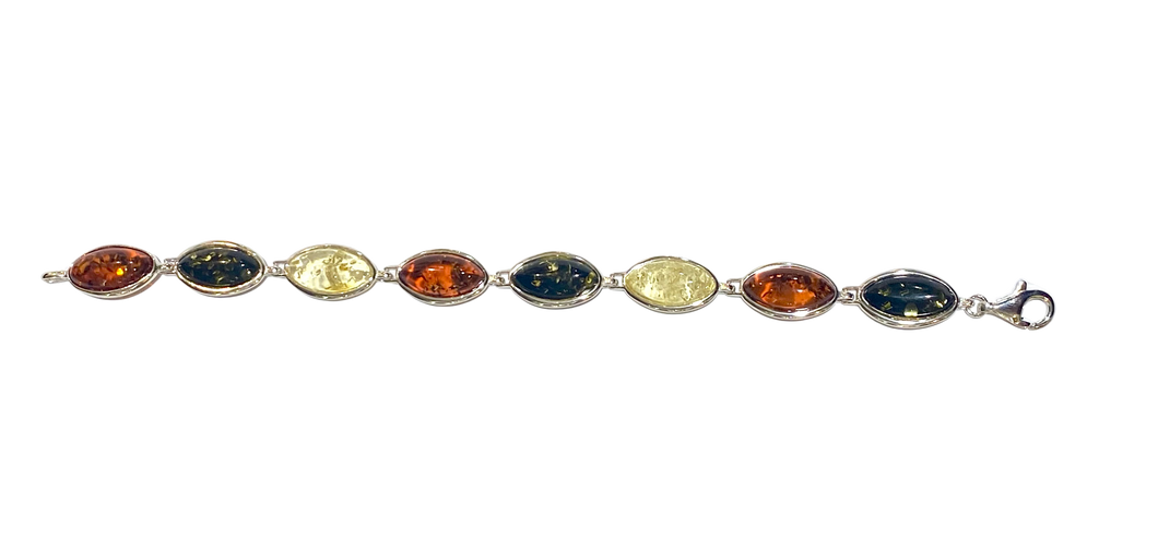 Sterling Silver Multicoloured Amber Bracelet