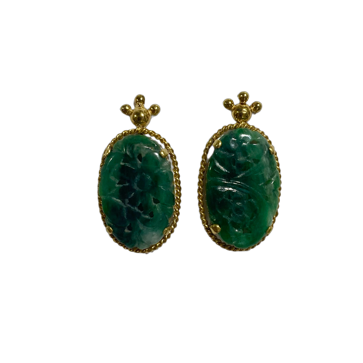 9ct Yellow Gold Carved Jadeite Earrings