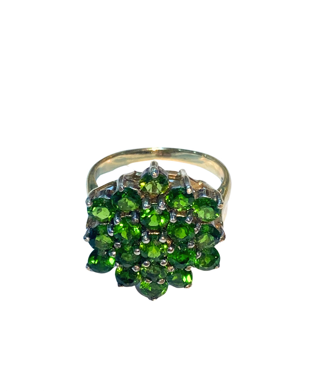 9ct Yellow Gold Chrome Green Diopside Cluster Ring