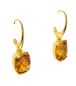 Sterling Silver Gold Plate Citrine Drop Earrings - 12 mm