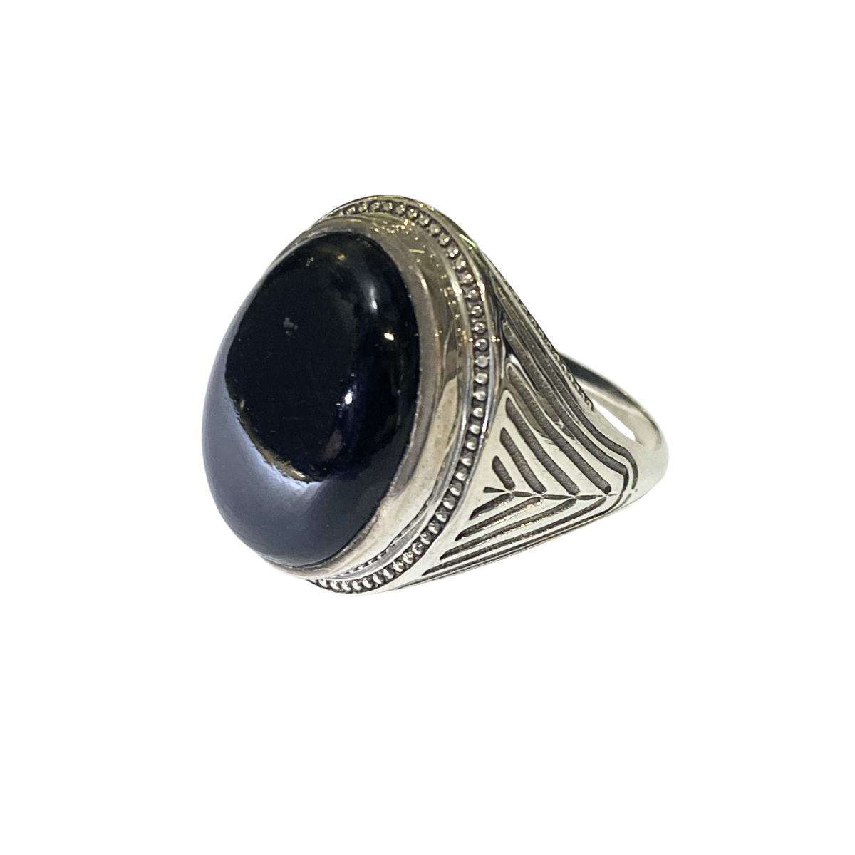 Sterling Silver Black Onyx Cabochon Signet Ring