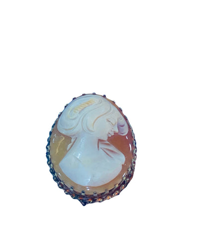 Silver Gold Plated Conch Shell Cameo Brooch