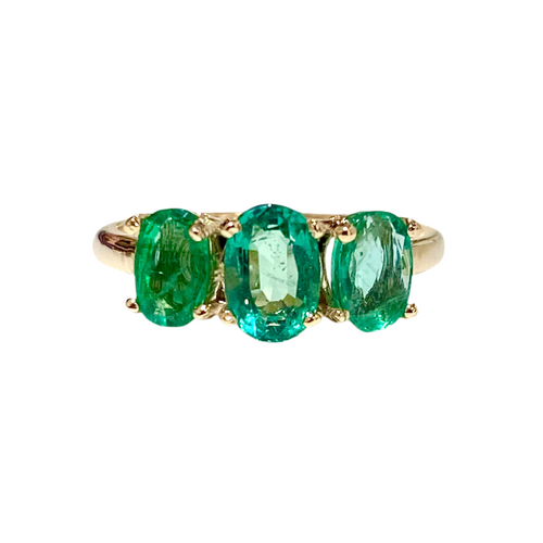 9ct Yellow Gold Natural Emerald Trilogy Ring