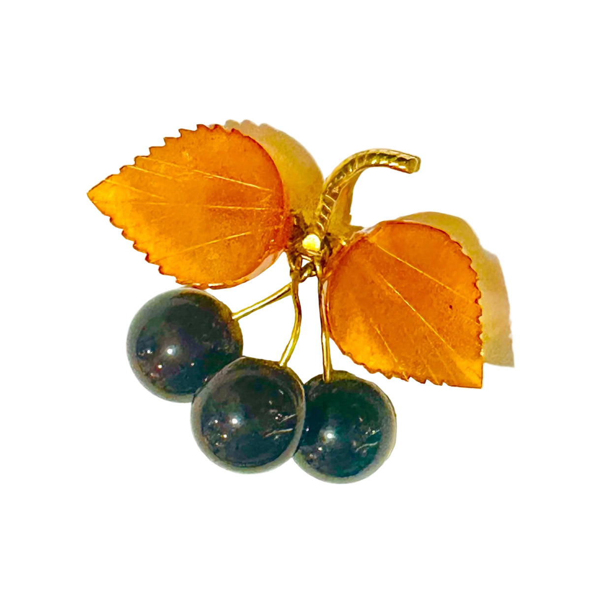 8ct Yellow Gold Russian Baltic Amber Mistletoe Brooch