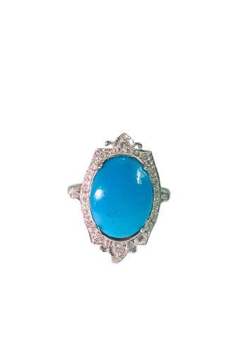 9ct White Gold Turquoise and Diamond Ring