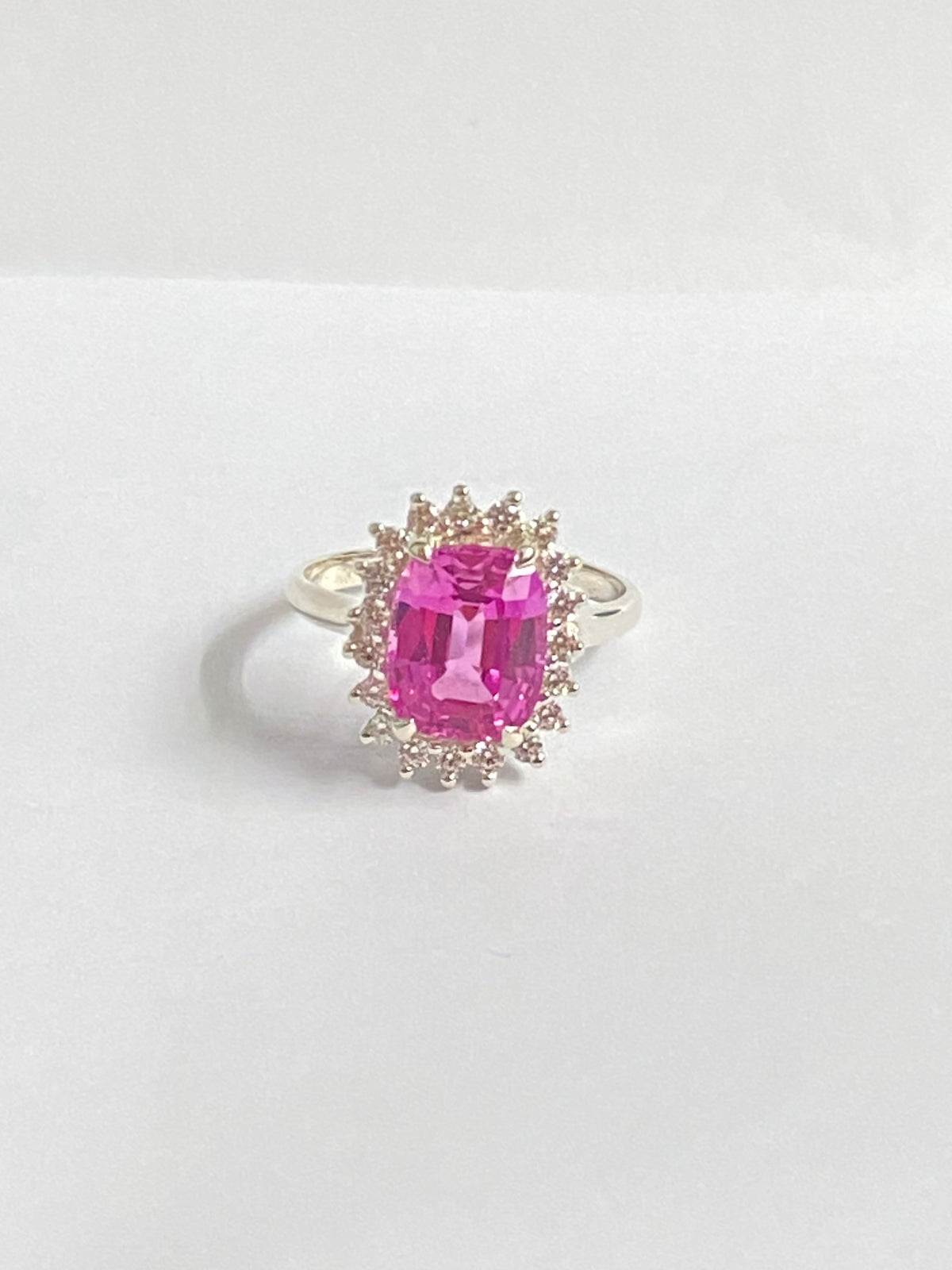 Sterling Silver Synthetic Pink Sapphire and Cubic Zirconia Ring