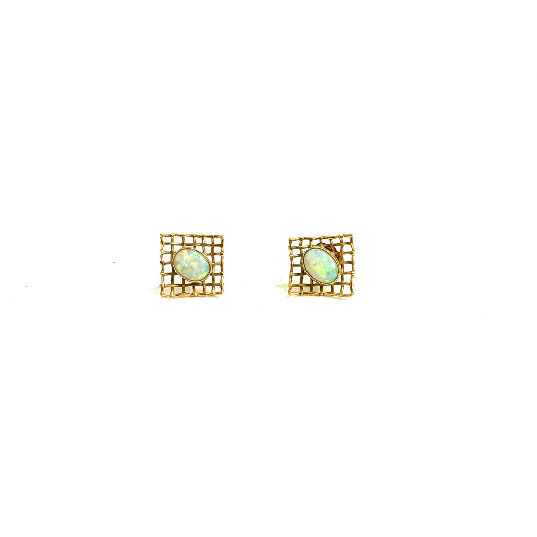 Vintage 9ct Yellow Gold Solid Opal Stud Earrings